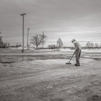 sweeping the road